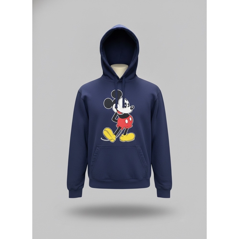 Disney Parks Mens Large Navy Blue Pullover Hoodie Sweatshirt Cotton Blend Fleece